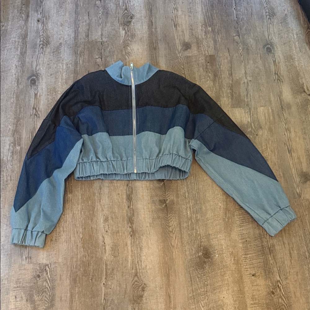 Chic Black and Blue Bomber Jacket